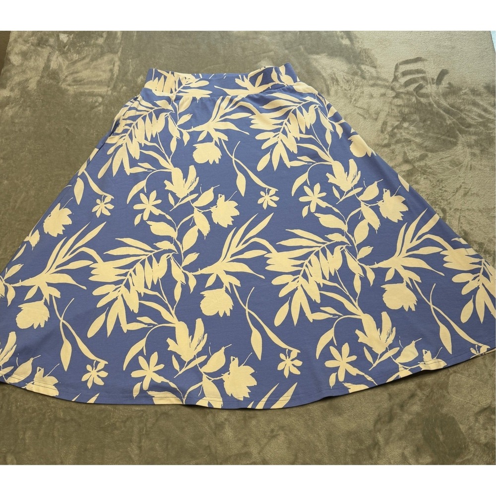 Pact Organic Cotton Floral Midi Skirt Blue Cream Tropical Pockets Size M - Picture 10 of 11